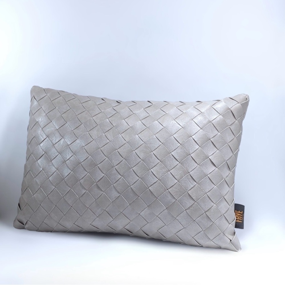 Frye Gray Faux Woven Leather 14 × 20 Decorative Lumbar Throw Pillow